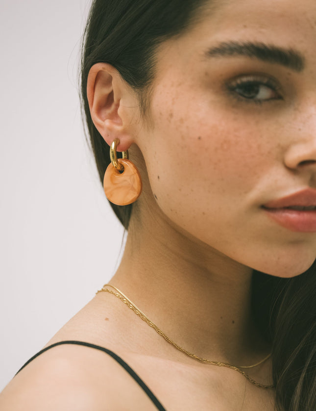 SET OF 2 - Statement Earrings Drop Orange Gold - Things I Like Things I Love