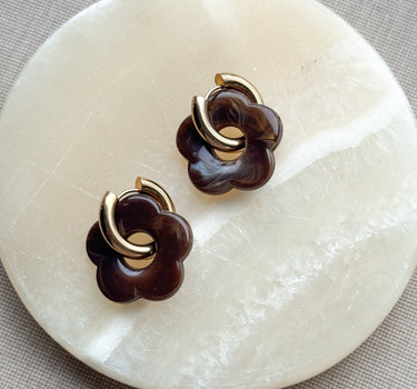 SET OF 2 - Statement Earrings Flower Brown Gold - Things I Like Things I Love