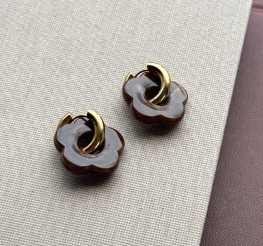 SET OF 2 - Statement Earrings Flower Brown Gold - Things I Like Things I Love