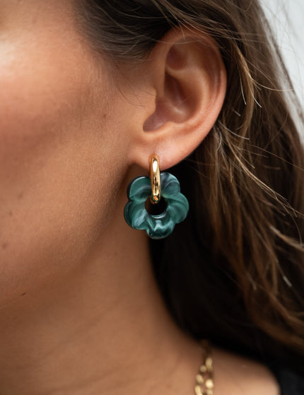 SET OF 2 - Statement Earrings Flower Deep Ocean Gold - Things I Like Things I Love