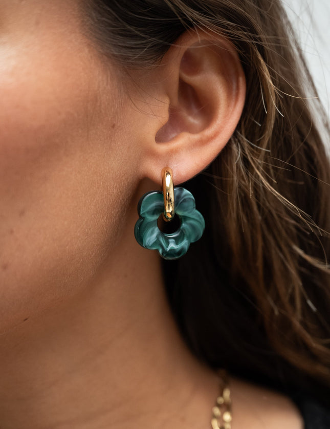 SET OF 2 - Statement Earrings Flower Deep Ocean Gold - Things I Like Things I Love