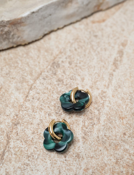 SET OF 2 - Statement Earrings Flower Deep Ocean Gold - Things I Like Things I Love