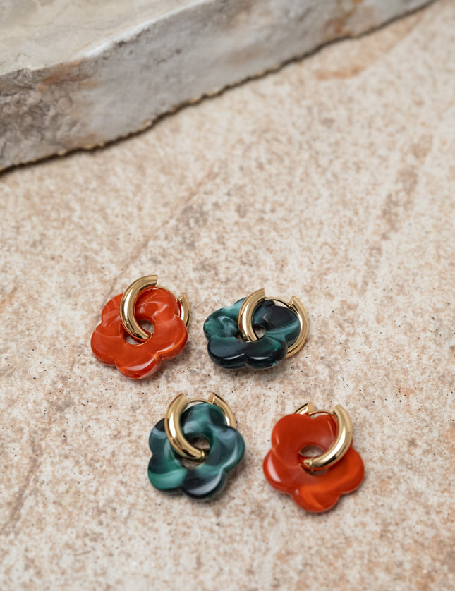 SET OF 2 - Statement Earrings Flower Deep Ocean Gold - Things I Like Things I Love