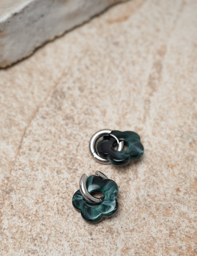 SET OF 2 - Statement Earrings Flower Deep Ocean Silver - Things I Like Things I Love