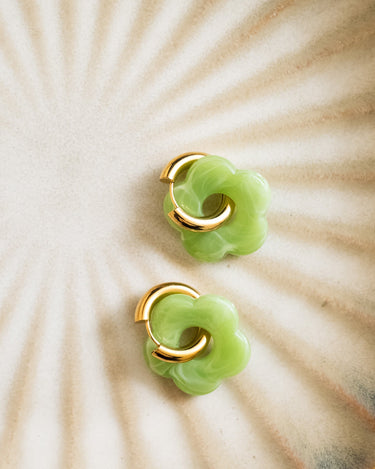 SET OF 2 - Statement Earrings Flower Green Gold - Things I Like Things I Love