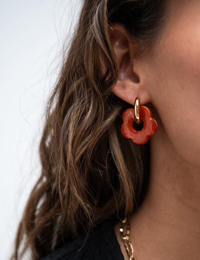 SET OF 2 - Statement Earrings Flower Rust Gold - Things I Like Things I Love