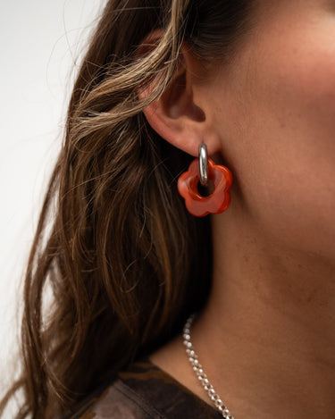 SET OF 2 - Statement Earrings Flower Rust Silver - Things I Like Things I Love