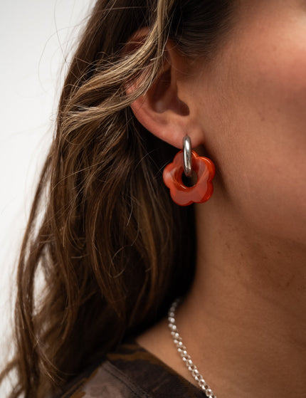 SET OF 2 - Statement Earrings Flower Rust Silver - Things I Like Things I Love