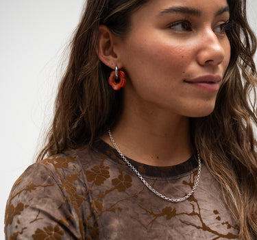 SET OF 2 - Statement Earrings Flower Rust Silver - Things I Like Things I Love