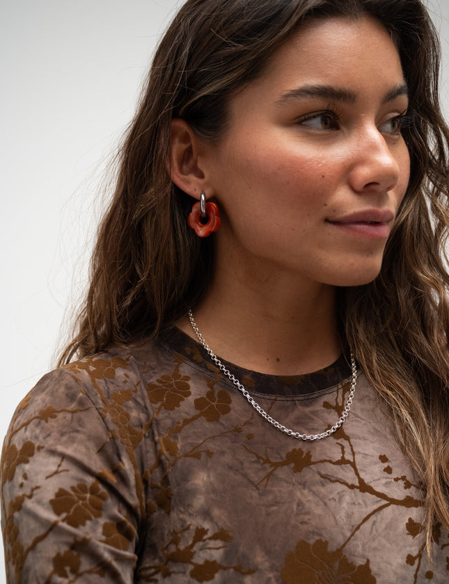 SET OF 2 - Statement Earrings Flower Rust Silver - Things I Like Things I Love