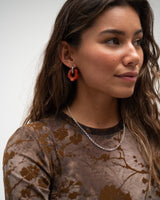 SET OF 2 - Statement Earrings Flower Rust Silver