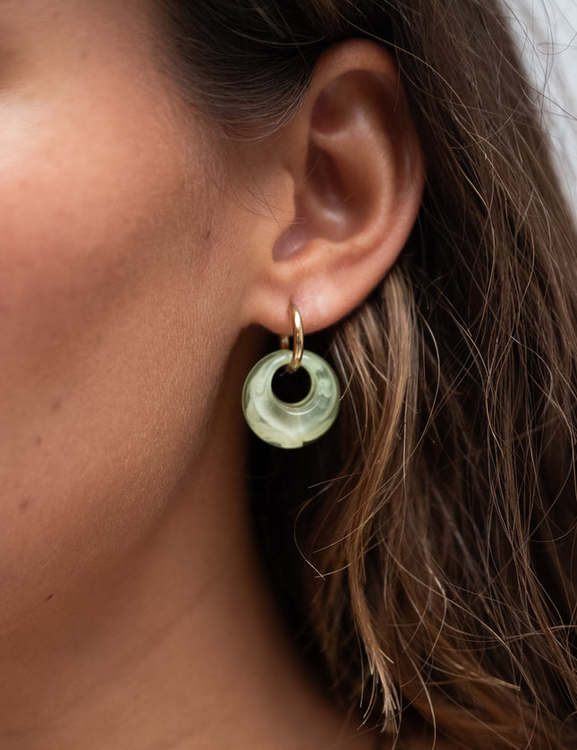 SET OF 2 - Statement Earrings Round Lime Gold - Things I Like Things I Love