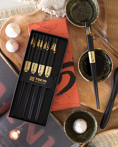 SET OF 5 - Chopstick Kotobuki Black - Things I Like Things I Love