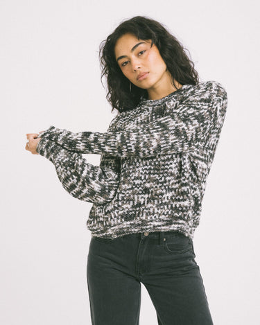 Simone Space Dye Crew Neck Black Stripes - Things I Like Things I Love