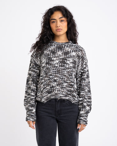 Simone Space Dye Crew Neck Black Stripes - Things I Like Things I Love