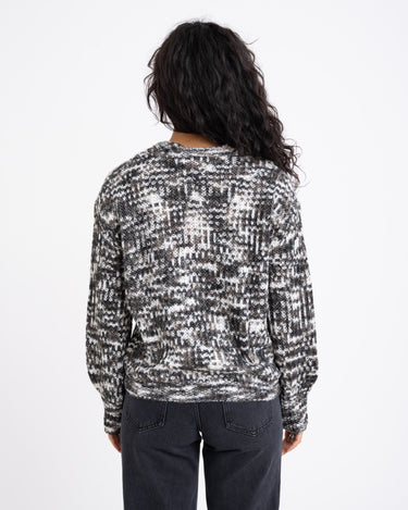 Simone Space Dye Crew Neck Black Stripes - Things I Like Things I Love