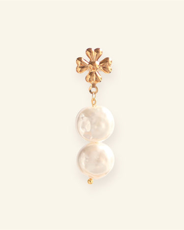 Single Hoop Clover Pearl Gold - Things I Like Things I Love