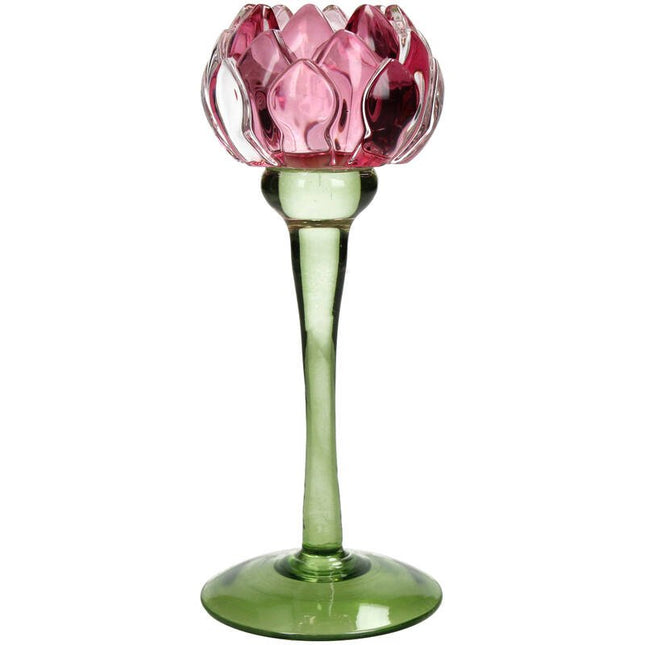 Tealight Holder Flower Glass Pink - Things I Like Things I Love