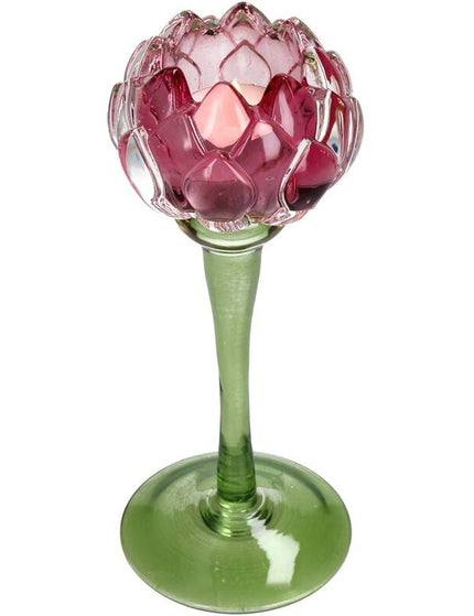 Tealight Holder Flower Glass Pink - Things I Like Things I Love