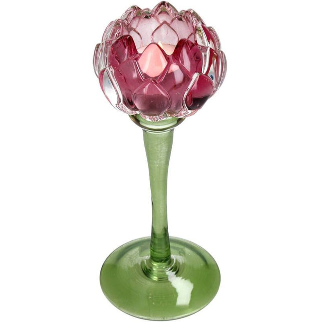 Tealight Holder Flower Glass Pink - Things I Like Things I Love