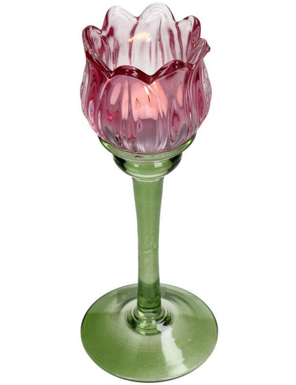 Tealight Holder Flower Glass Pink - Things I Like Things I Love