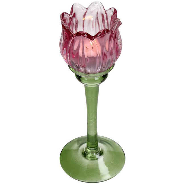 Tealight Holder Flower Glass Pink - Things I Like Things I Love