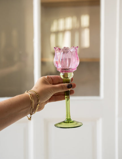 Tealight Holder Flower Glass Pink - Things I Like Things I Love