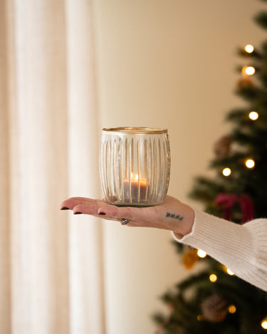 Tealight Holder Glass Striped Gold - Things I Like Things I Love