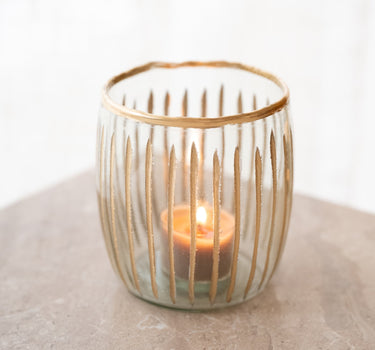 Tealight Holder Glass Striped Gold - Things I Like Things I Love