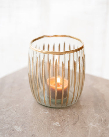 Tealight Holder Glass Striped Gold - Things I Like Things I Love