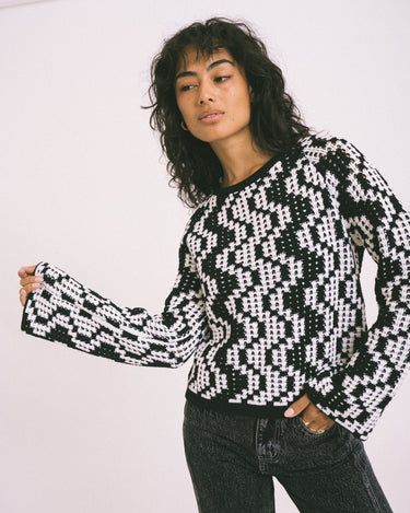 TILTIL Ajour Crewneck Pull Black White - Things I Like Things I Love