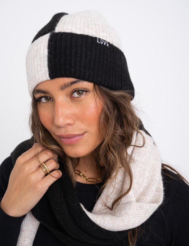 TILTIL Beanie Check Oatmeal Black - Things I Like Things I Love