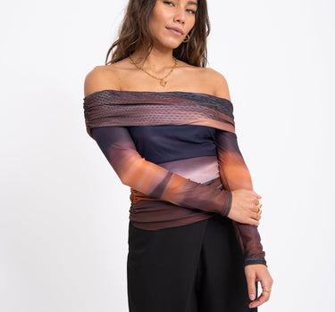 TILTIL Bella Off - shoulder Mesh Brown Rust One Size - Things I Like Things I Love