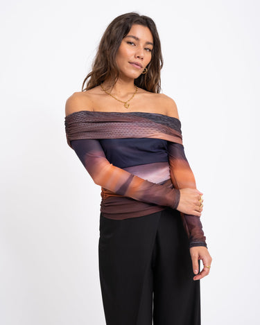 TILTIL Bella Off - shoulder Mesh Brown Rust One Size - Things I Like Things I Love