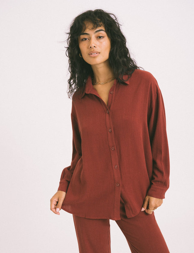 TILTIL Britt Blouse Linen Cherry Red - Things I Like Things I Love