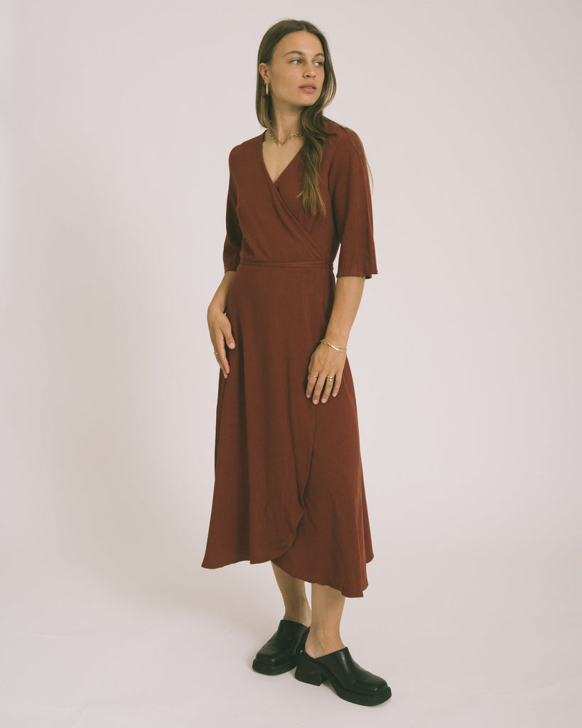 TILTIL Britt Linen Wrap Dress Cherry Red - Things I Like Things I Love