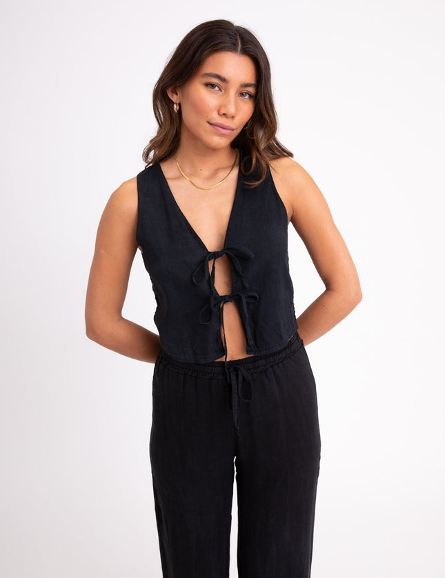 TILTIL Claire Gilet Top Linen Black - Things I Like Things I Love