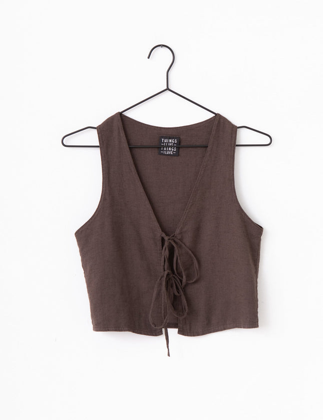 TILTIL Claire Gilet Top Linen Brown - Things I Like Things I Love