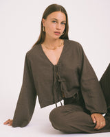 TILTIL Claire Linen Top Brown