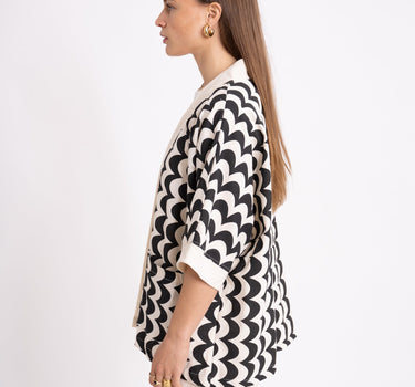 TILTIL Fien Kimono Print Wave Black Beige - Things I Like Things I Love