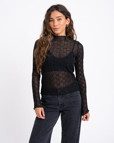 TILTIL Flaw Mesh Swirl Black Flare Sleeve - Things I Like Things I Love