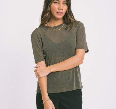 TILTIL Glittery Mesh Top Olive Green - Things I Like Things I Love