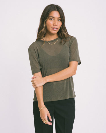 TILTIL Glittery Mesh Top Olive Green - Things I Like Things I Love