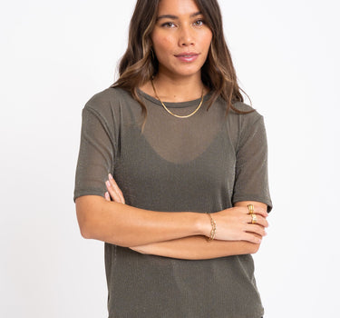 TILTIL Glittery Mesh Top Olive Green - Things I Like Things I Love