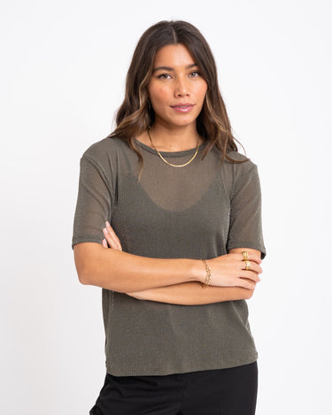 TILTIL Glittery Mesh Top Olive Green - Things I Like Things I Love