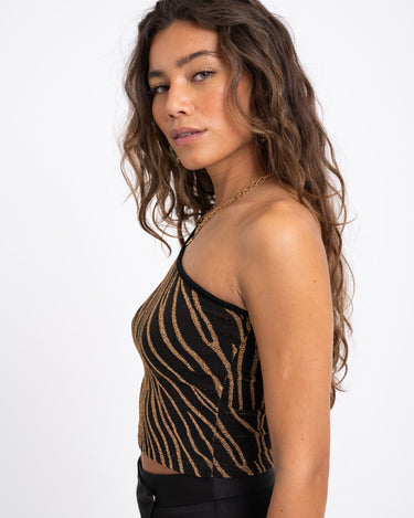 TILTIL Hailey One Shoulder Gold Glitter Swirl Top - Things I Like Things I Love