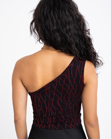 TILTIL Hailey One Shoulder Red Glitter Swirl Top - Things I Like Things I Love