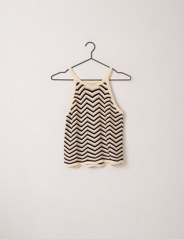 TILTIL Kate Zigzag Stripe Knit Top Black - Things I Like Things I Love