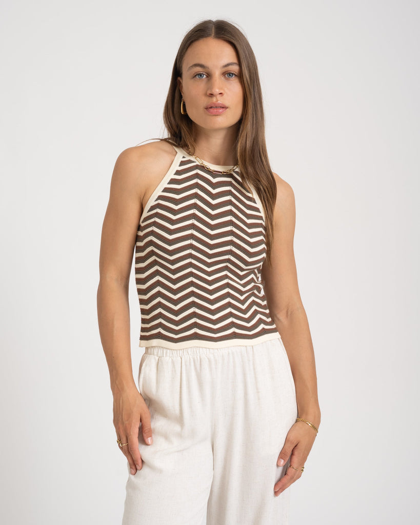 TILTIL Kate Zigzag Stripe Knit Top Olive - Things I Like Things I Love