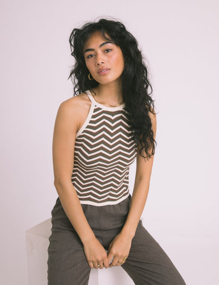 TILTIL Kate Zigzag Stripe Knit Top Olive - Things I Like Things I Love